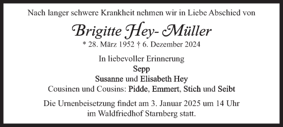 Traueranzeige von Brigitte Hey-Müller von merkurtz