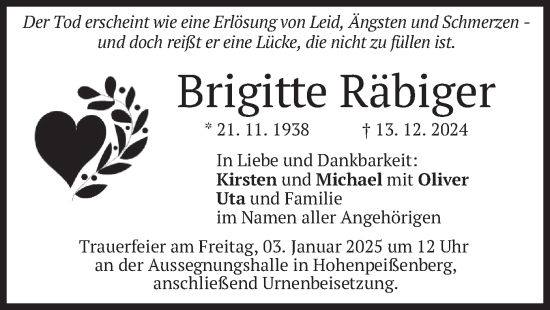 Traueranzeige von Brigitte Räbiger von merkurtz