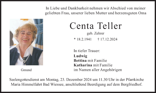 Traueranzeige von Centa Teller von merkurtz