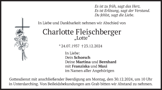 Traueranzeige von Charlotte Fleischberger von merkurtz