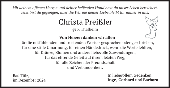 Traueranzeige von Christa Preißler von merkurtz