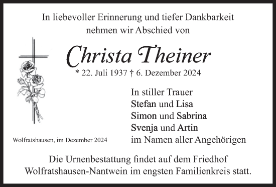 Traueranzeige von Christa Theiner von merkurtz