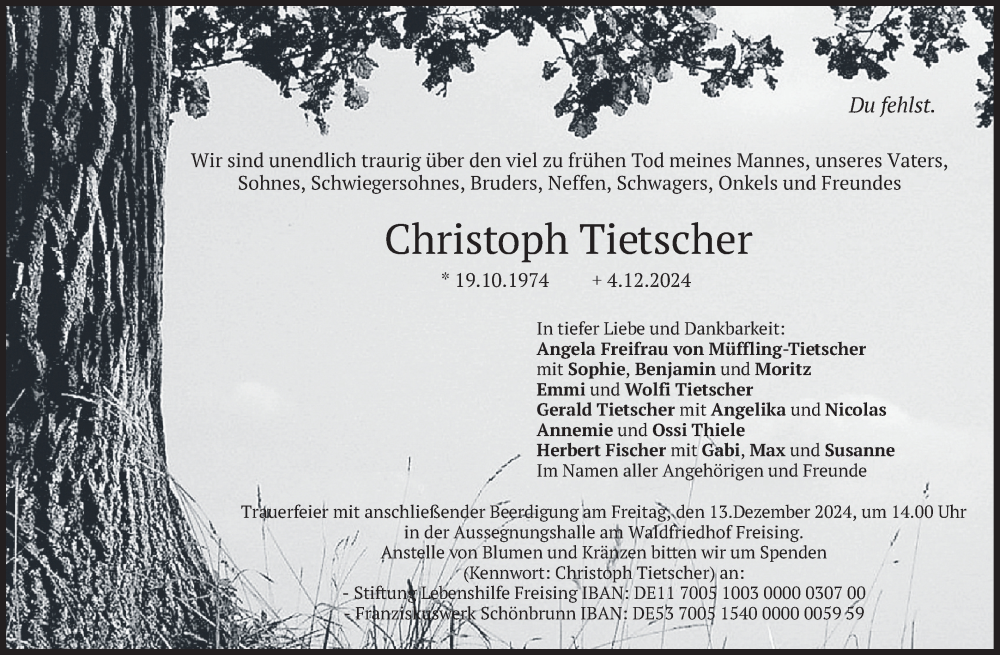  Traueranzeige für Christoph Tietscher vom 10.12.2024 aus merkurtz