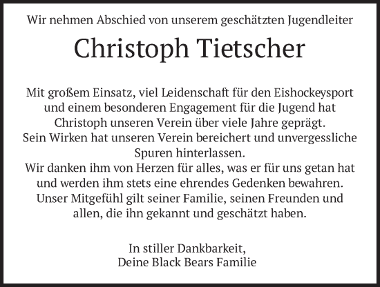 Traueranzeige von Christoph Tietscher von merkurtz