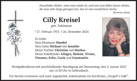 Traueranzeige von Cilly Kreisel von merkurtz