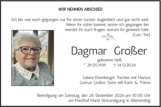 Traueranzeige von Dagmar Großer von merkurtz