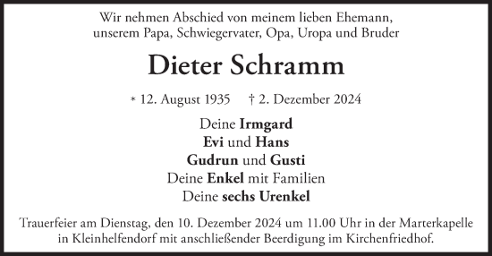 Traueranzeige von Dieter Schramm von merkurtz