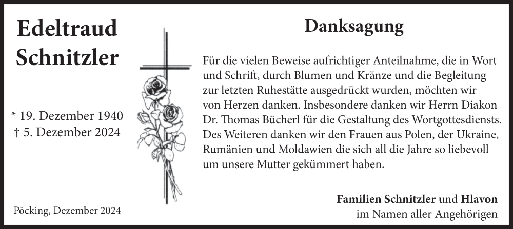  Traueranzeige für Edeltraud Schnitzler vom 28.12.2024 aus merkurtz