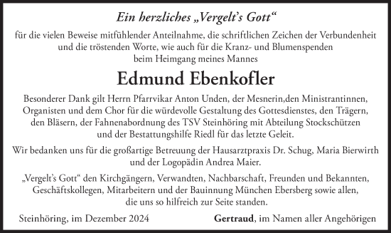 Traueranzeige von Edmund Ebenkofler von merkurtz