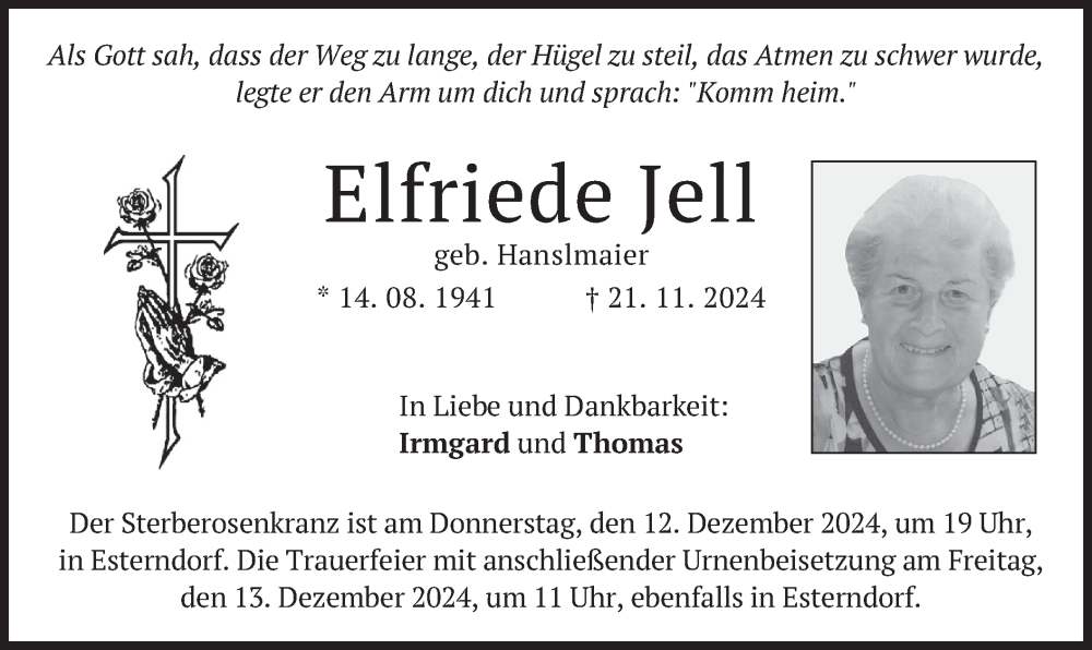  Traueranzeige für Elfriede Jell vom 07.12.2024 aus merkurtz