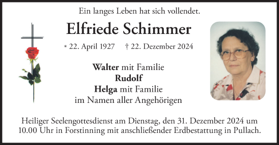 Traueranzeige von Elfriede Schimmer von merkurtz