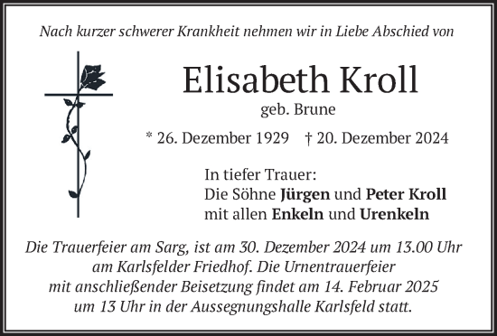 Traueranzeige von Elisabeth Kroll von merkurtz