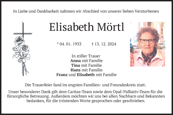 Traueranzeige von Elisabeth Mörtl von merkurtz