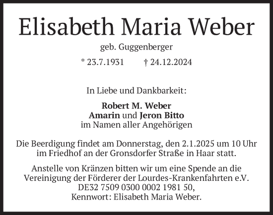 Traueranzeige von Elisabeth Maria Weber von merkurtz