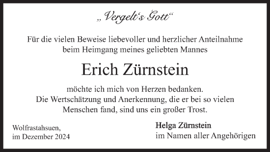 Traueranzeige von Erich Zürnstein von merkurtz