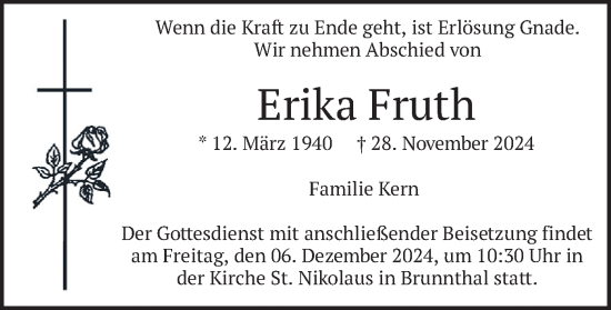 Traueranzeige von Erika Fruth von merkurtz