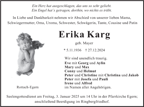 Traueranzeige von Erika Karg von merkurtz