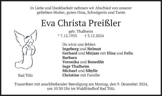 Traueranzeige von Eva Christa Preißler von merkurtz