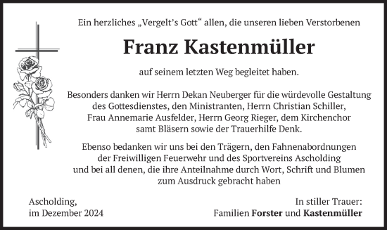 Traueranzeige von Franz Kastenmüller von merkurtz