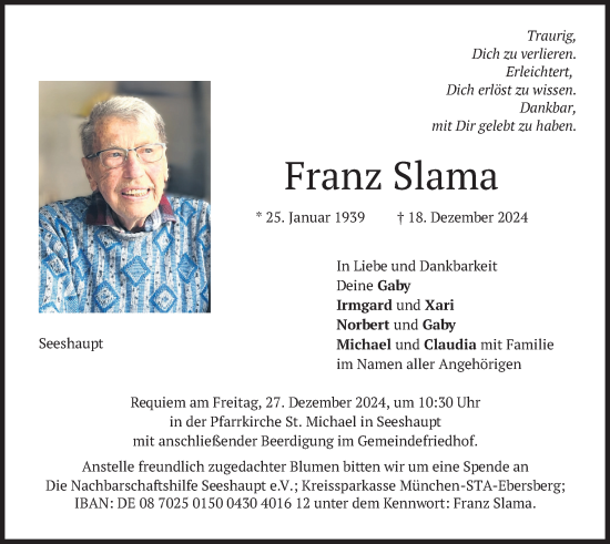 Traueranzeige von franz Slama von merkurtz