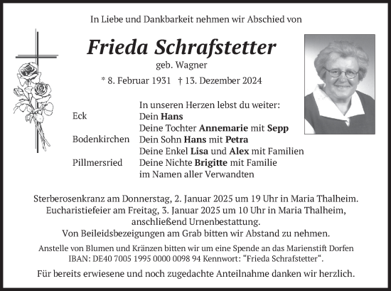 Traueranzeige von Frieda Schrafstetter von merkurtz