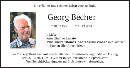 Traueranzeige von Georg Becher von merkurtz