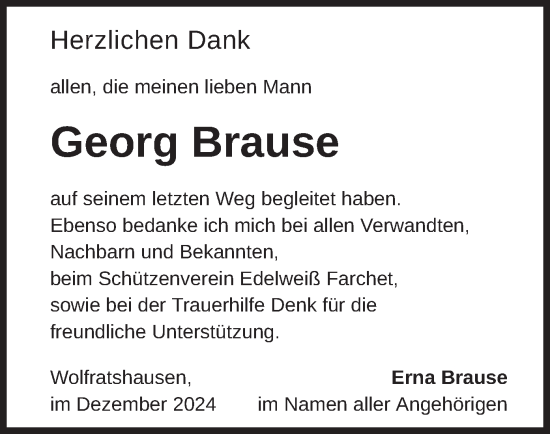 Traueranzeige von Georg Brause von merkurtz