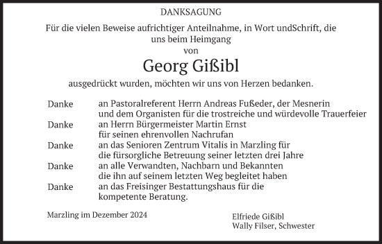 Traueranzeige von Georg Gißibl von merkurtz