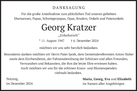 Traueranzeige von Georg Kratzer von merkurtz