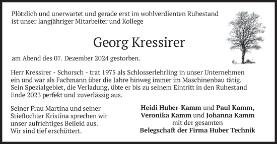 Traueranzeige von Georg Kressirer von merkurtz