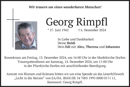 Traueranzeige von Georg Rimpfl von merkurtz