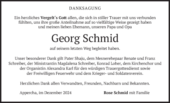 Traueranzeige von Georg Schmid von merkurtz