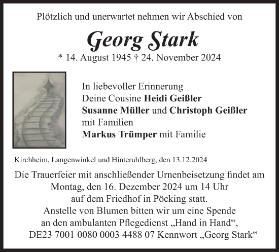 Traueranzeige von Georg Stark von merkurtz
