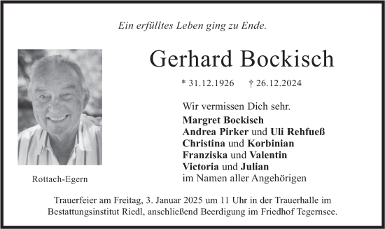 Traueranzeige von Gerhard Bockisch von merkurtz