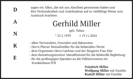 Traueranzeige von Gerhild Miller von merkurtz