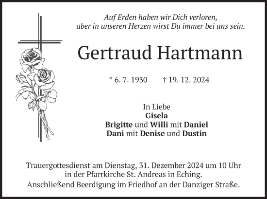 Traueranzeige von Gertraud Hartmann von merkurtz