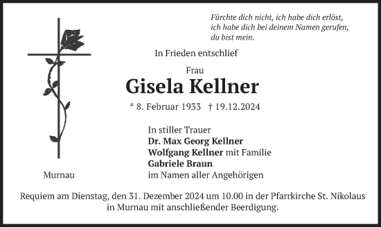 Traueranzeige von Gisela Kellner von merkurtz