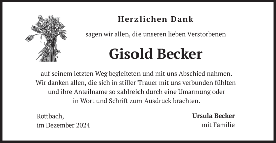 Traueranzeige von Gisold Becker von merkurtz