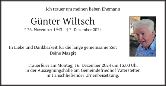 Traueranzeige von Günter Wiltsch von merkurtz