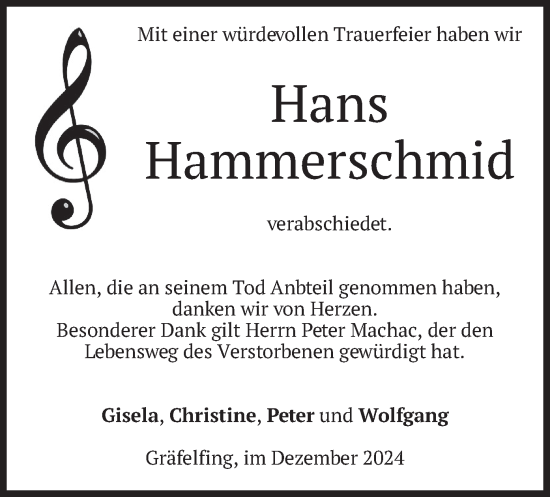 Traueranzeige von Hans Hammerschmid von merkurtz