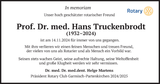 Traueranzeige von Hans Truckenbrodt von merkurtz