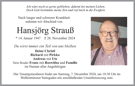 Traueranzeige von Hansjörg Strauß von merkurtz