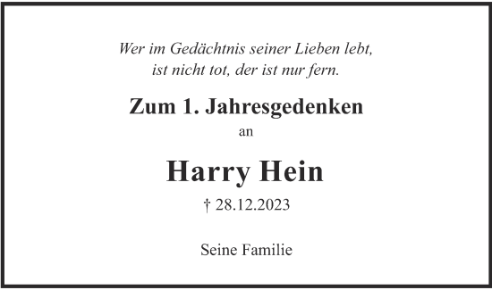 Traueranzeige von Harry Hein von merkurtz