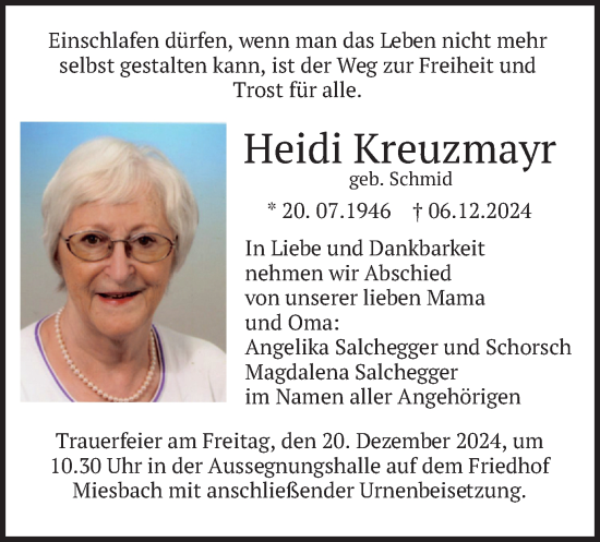 Traueranzeige von Heidi Kreuzmayr von merkurtz