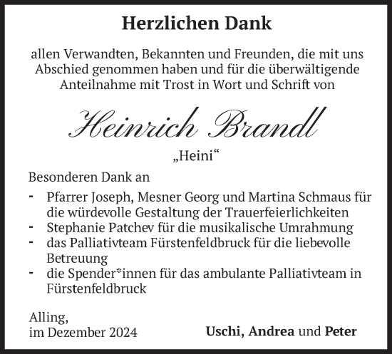 Traueranzeige von Heinrich Brandl von merkurtz