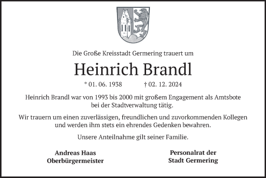 Traueranzeige von Heinrich Brandl von merkurtz