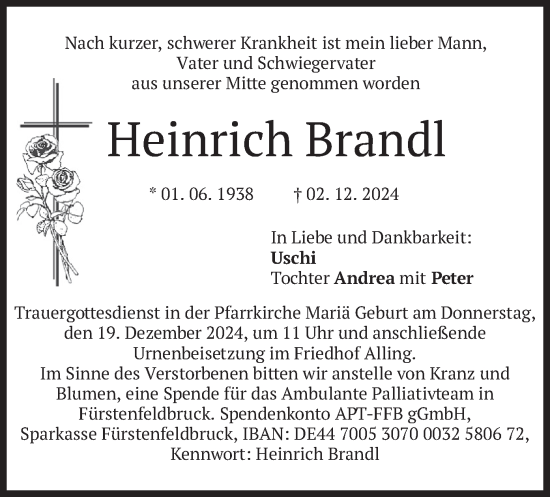 Traueranzeige von Heinrich Brandl von merkurtz