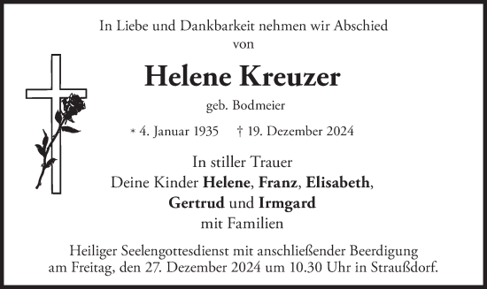 Traueranzeige von Helene Kreuzer von merkurtz