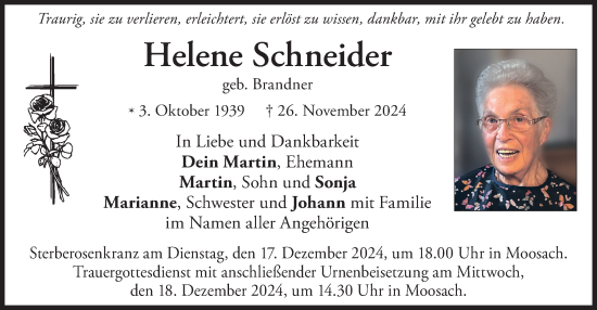 Traueranzeige von Helene Schneider von merkurtz