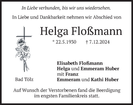 Traueranzeige von Helga Floßmann von merkurtz